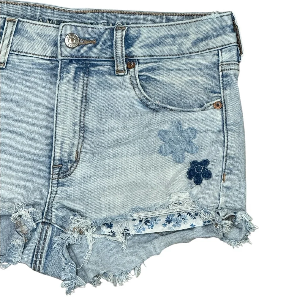 American Eagle Next Level Stretch Blue Raw Hem Cutoff Distressed Daisy Shorts 6